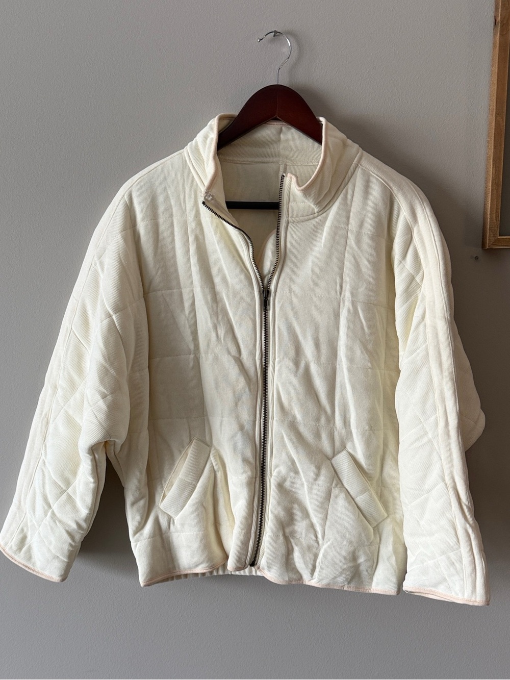 Cream Quilted Zip-Front Women's Jacket